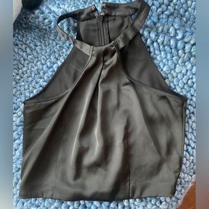 Black Poly Satin Cropped Top
